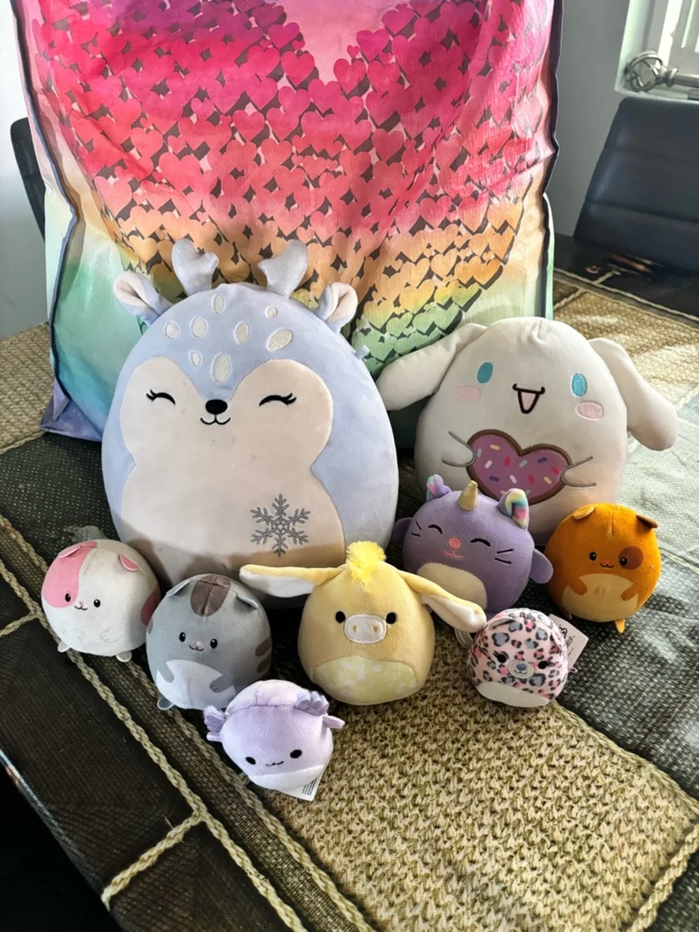 Plush Squishmallows Lot with Pastel Rainbow Tote